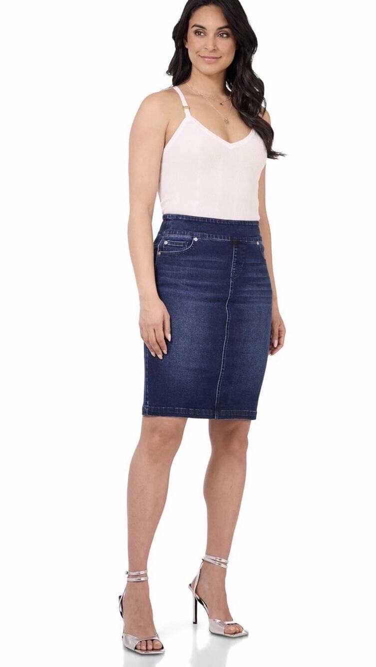 REKUCCI Denim Ease Into Comfort Pull On Stretch Denim Skirt Dark Wash Women’s 4